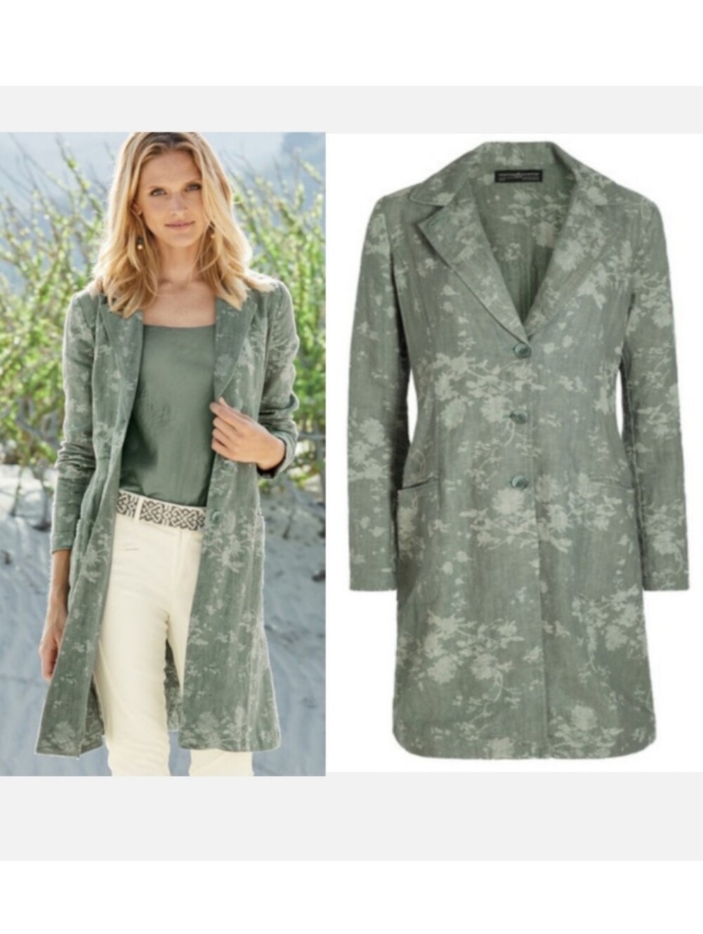 PERUVIAN CONNECTION sage green Colby Linen Duster cardigan jacket Size 16